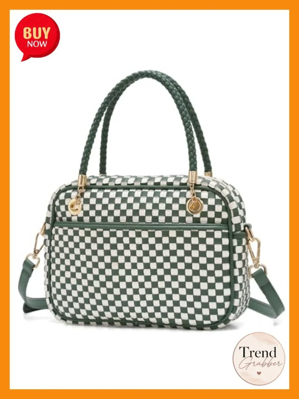 Woven Vegan Leather Crossbody Camera Bag with Braided Handle